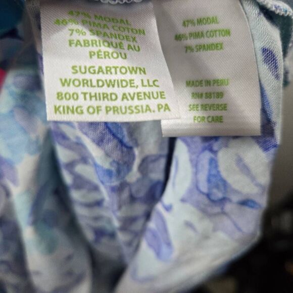 Lilly Pulitzer Shirt Size Small Fontaine Top Turquoise Oasis Wave After Wave 3/4 - Picture 6 of 6